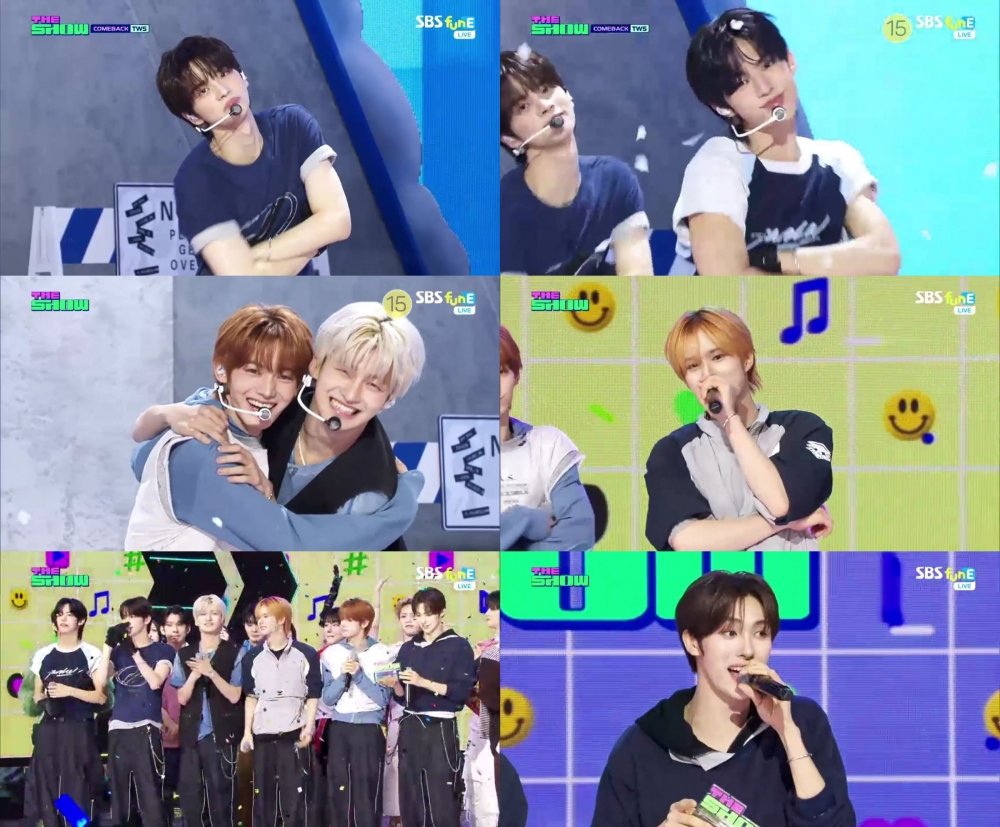 TWS가 신곡 ‘OVERDRIVE’로 SBS funE ‘더쇼’에서 음악방송 첫 1위를 차지하며 음원, 퍼포먼스, 숏폼까지 장악하는 폭발적 상승세를 이어가고 있다. 사진제공 | SBS 방송화면 캡처