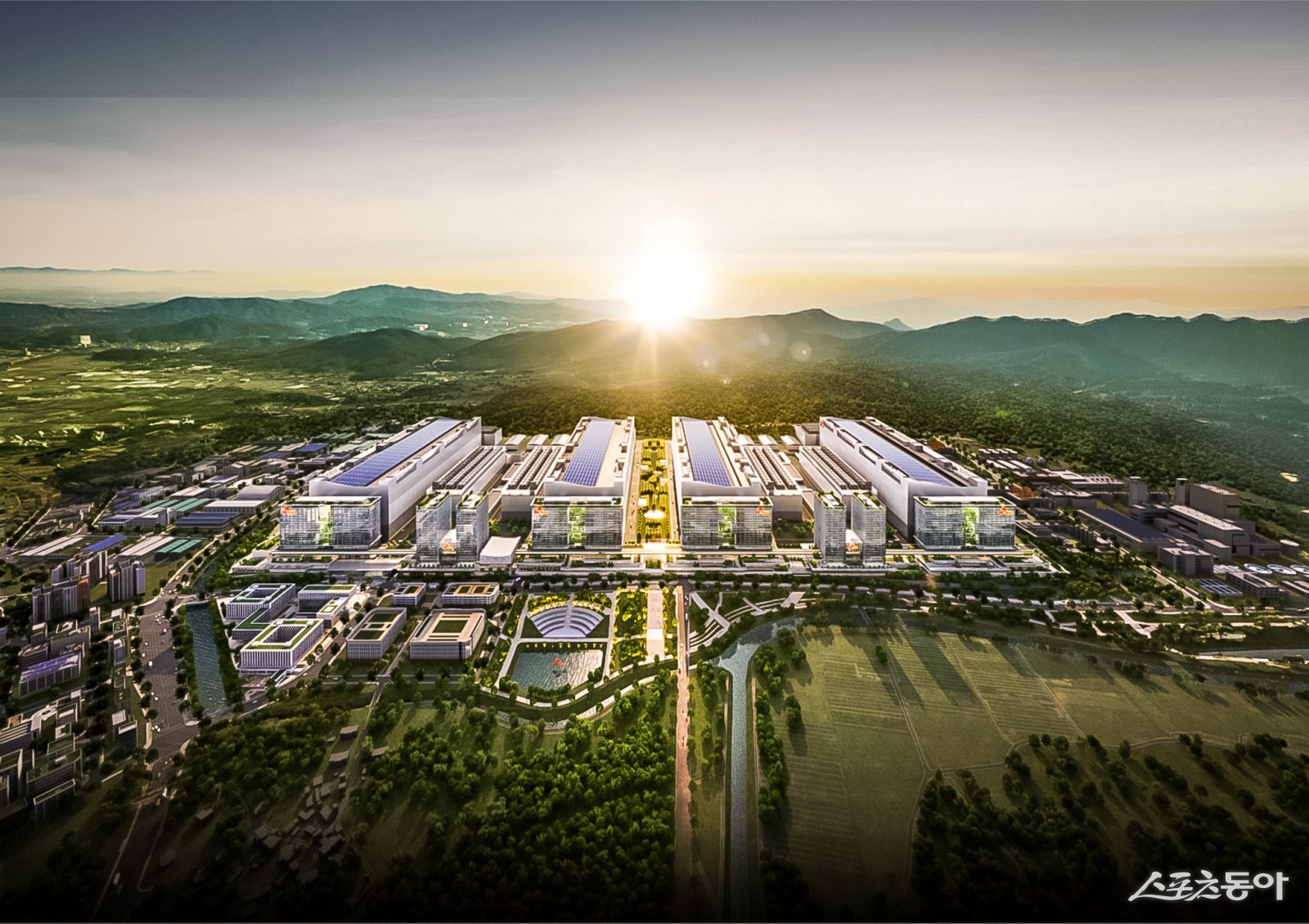 용인특례시(시장 이상일)는 지난 22일 처인구 원삼면 일원에 조성 중인 ‘용인 반도체클러스터 일반산업단지’의 최고 높이를 상향 조정하는 내용의 9차 변경 산업단지계획을 최종 승인·고시했다(조감도). 사진제공|용인시