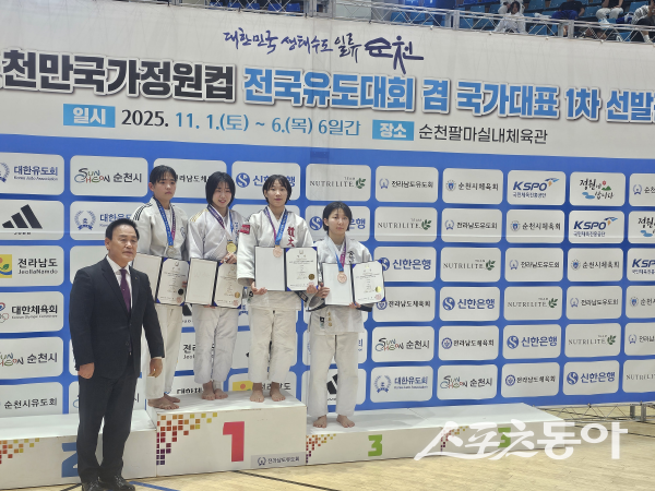 경북체육회 유도팀이 2025 순천만전국유도대회 겸 2026 국가대표 1차 선발전서 우수한 성적을 거두고 기념 촬영하고 있다. 사진제공 ㅣ 경북체육회