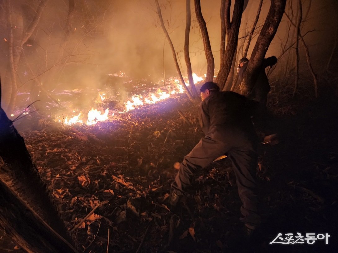 안산시(시장 이민근)는 다음 달 15일까지 산불방지 대책본부 종합상황실을 운영하며 가을철 산불 재난 대비 태세를 강화한다(산불전문진화대가 산불을 진화하고 있는 모습).사진제공｜안산시