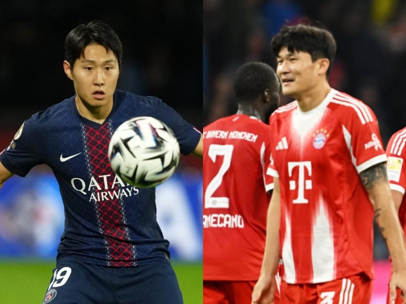 이강인(왼쪽)과 김민재가 5일(한국시간) 파르크 데 프랭스에서 열린 PSG와 바이에른 뮌헨의 UCL 리그 페이즈 4차전서 맞붙었다. 결과는 2-1로 바이에른 뮌헨의 승리였으나, 이강인도 어시스트를 기록하며 존재감을 과시했다. 파리(프랑스)·뮌헨(독일)｜AP뉴시스