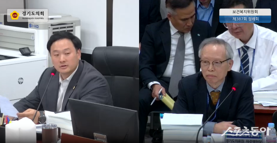 경기도의회 고준호 의원(국민의힘, 파주1)은 지난 12일 열린 제387회 정례회 보건복지위원회 행정사무감사에서 경기도의료원 파주병원장을 둘러싼 각종 비위 의혹을 강하게 질타했다(왼쪽 고준호 의원). 사진제공｜경기도의회