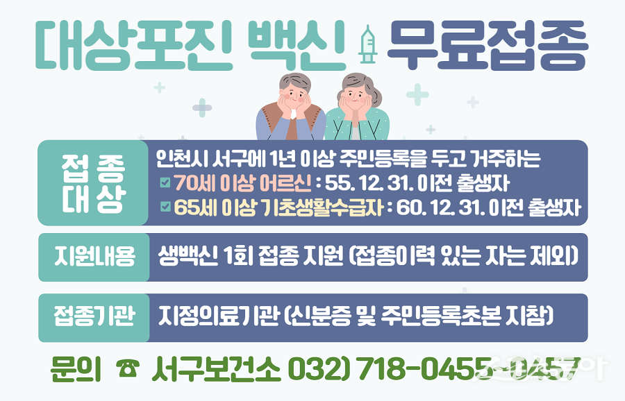 인천 서구, ‘대상포진 예방접종’ 연중 무료 지원 포스터. 사진제공|인천 서구청
