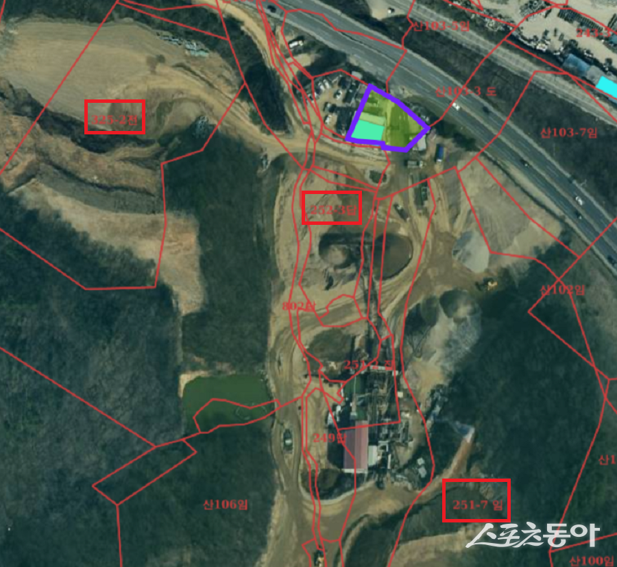 경기도 안성시 양성면 노곡리 일대에서 에스피산업이 농지·국유지·임야 등을 포함한 다수 필지에서 사실상 공장을 운영하고 있다는 불법 운영 의혹이 제기됐다(토지 지목). 사진제공|국토부