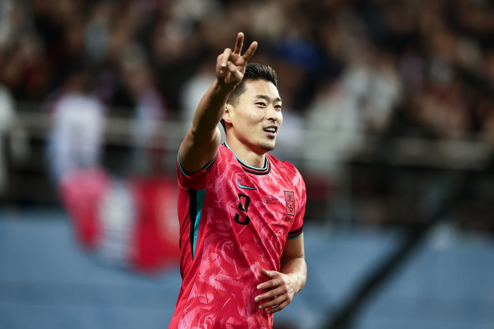 축구국가대표팀 공격수 조규성이 14일 대전월드컵경기장에서 열린 볼리비아와 홈경기 후반 막판 쐐기골을 넣은 뒤 기뻐하고 있다. 사진제공｜대한축구협회