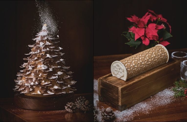 파크 하얏트 서울의 크리스마스 케이크. 내소사 꽃살문과 한옥의 선에서 영감을 받았다.