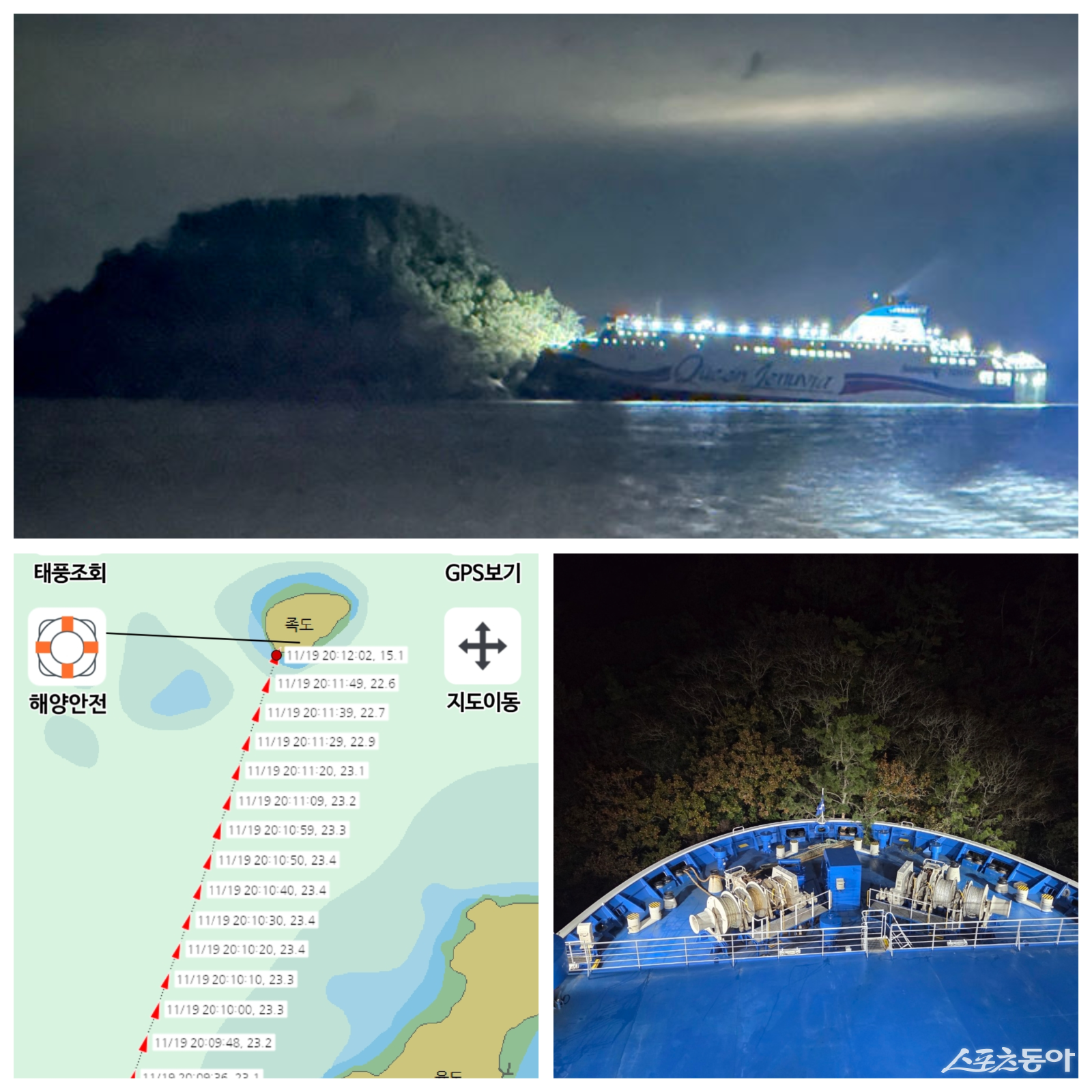 신안군 장산면 족도에서 19일 오후 승객 260여명을 태운 여객선이 좌초했다. 사진제공=목포해경