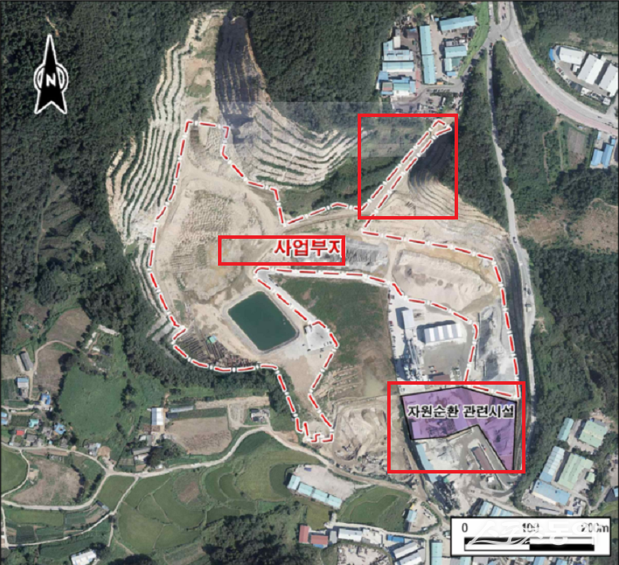 경기도 화성시 남양읍 북양리 산 122-1번지 일대에서 2018년경 공장 및 근생 소매점으로 환경영향평가 협의를 받은 ‘우리아스콘’ 업체가 복수의 의혹에 휘말렸다(평가 도면). 사진제공｜공익 제보자