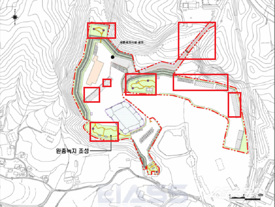경기도 화성시 남양읍 북양리 산 122-1번지 일대에서 2018년경 공장 및 근생 소매점으로 환경영향평가 협의를 받은 ‘우리아스콘’ 업체가 복수의 의혹에 휘말렸다(평가 도면). 사진제공｜공익 제보자