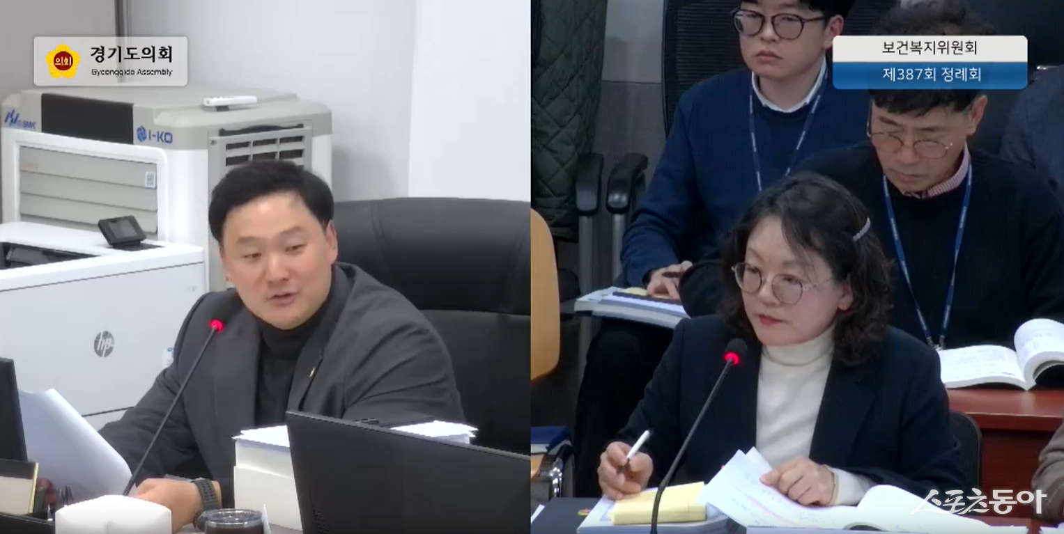 경기도의회 국민의힘 보건복지위원회 부위원장 고준호 의원(파주1)은 지난 24일 열린 2026년도 경기도 보건환경연구원 예산심사에서 “2001년 지적된 문제가 23년이 지난 지금까지도 그대로 반복되고 있다”며 연구원의 구조적 문제를 강하게 비판했다(왼쪽 고준호 의원). 사진제공｜고준호 의원