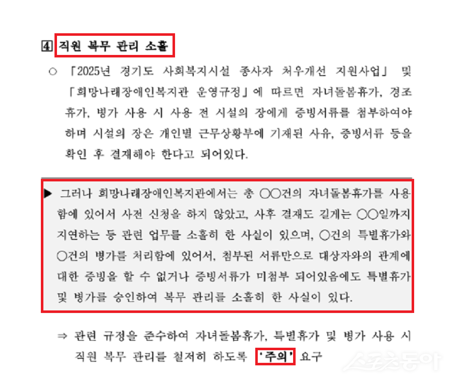 의왕시는 지난 10월 14일 ‘2025년 희망나래장애인복지관 특정감사’ 결과를 공개(감사 자료). 사진제공|의왕시