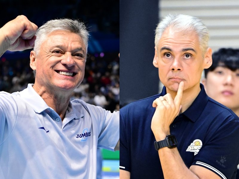 대한항공과 삼성화재는 25일 오후 7시 인천계양체육관에서 열릴 ‘진에어 2025~2026 V리그’ 남자부 2라운드에서 맞붙는다. 대한항공 헤난 달 조토 감독(왼쪽)과 KB손해보험 레오나르도 카르발류 감독. 사진제공｜KOVO