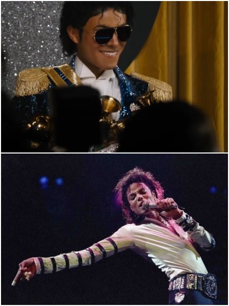 영화 ‘마이클’ 예고편 캡처(위)·마이클 잭슨, 사진제공｜유니버설 픽쳐스·소니뮤직