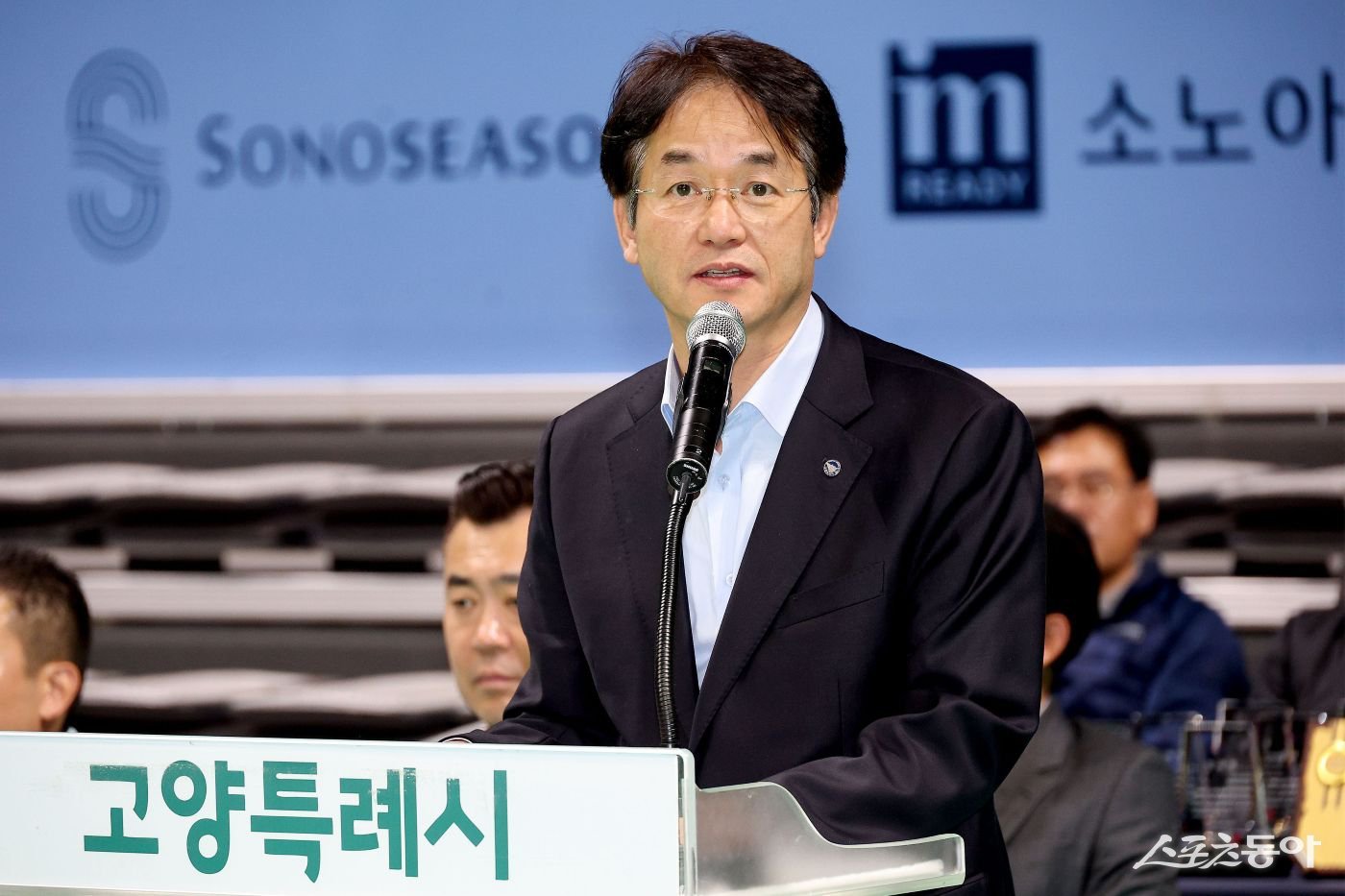 이동환 고양특례시장, ‘경기도지사기 줄넘기대회’서 축사를 하고 있다. 사진제공ㅣ고양시