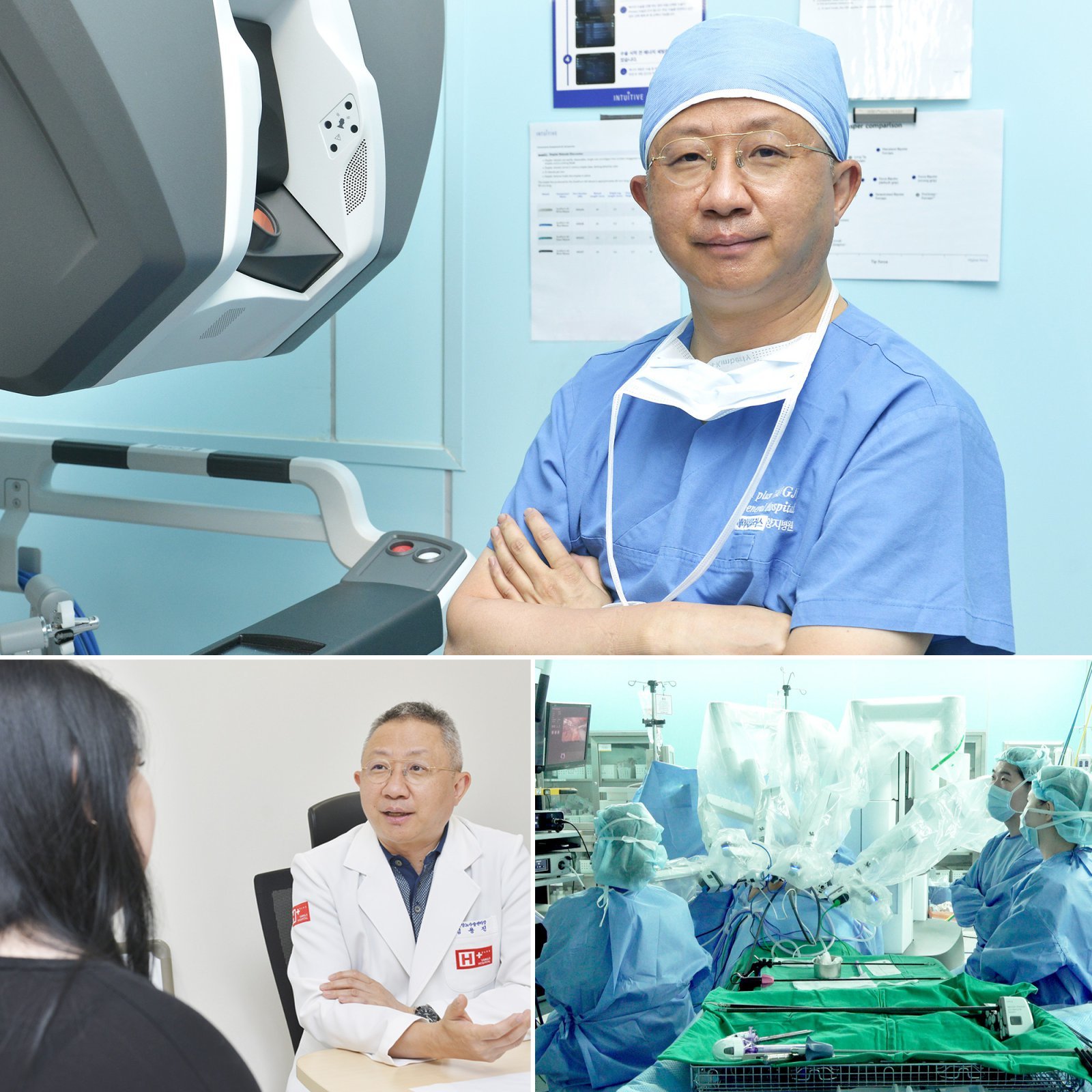 김용진 로봇수술센터장과 ‘라이즈 테크닉’ 수술 모습. 사진제공｜H+양지병원