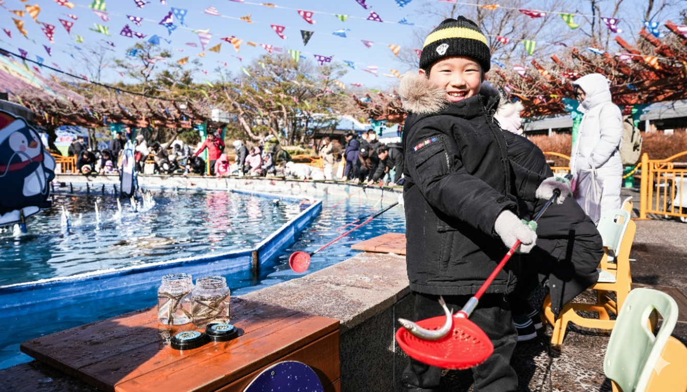 서울랜드에서 빙어낚시 체험을 하고 있는 어린이 사진제공 | 서울랜드
