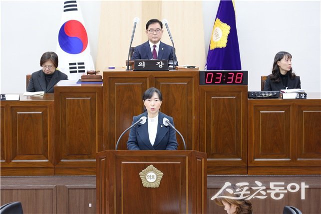 부산 금정구의회 양달막 의원의 본회의 5분 자유발언 모습. (사진제공=부산 금정구의회)