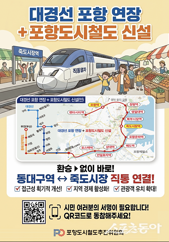 포항도시철도추진위원회 ‘동대구역-죽도시장 직통 연결’ 포스터. 사진제공ㅣ포항도시철도추진위원회