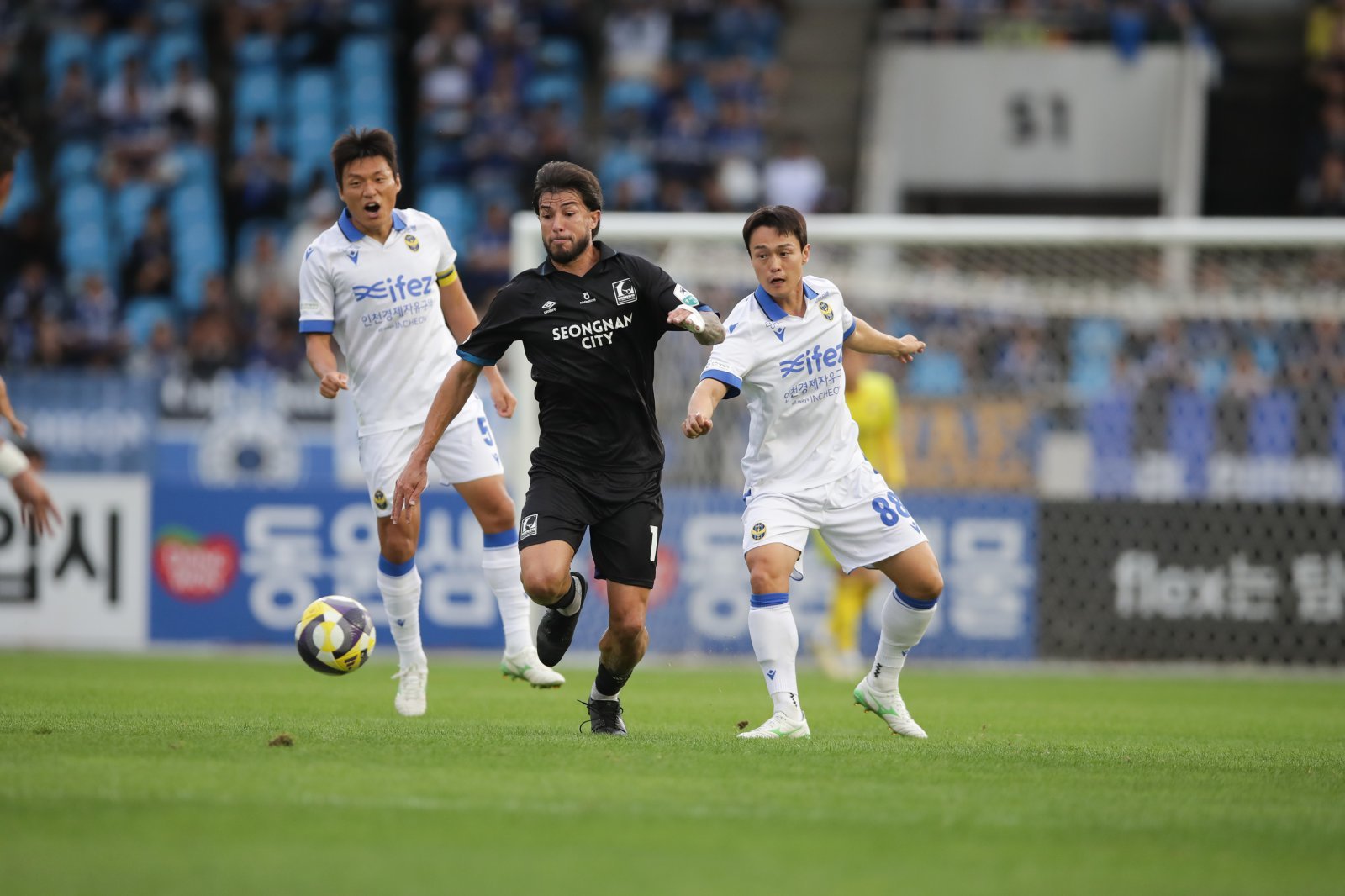 성남FC가 16일 미드필더 프레이타스(앞)의 완전 이적에 성공했다. 프레이타스를 비롯한 주축 자원을 지켜내 내년에 4년만의 승격에 도전하겠다는 의지다. 사진제공│한국프로축구연맹