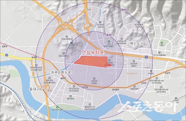 대형 프리미엄 아울렛이 들어서는 대구 동구 안심뉴타운 사업 예정지. 사진제공 ㅣ 대구시