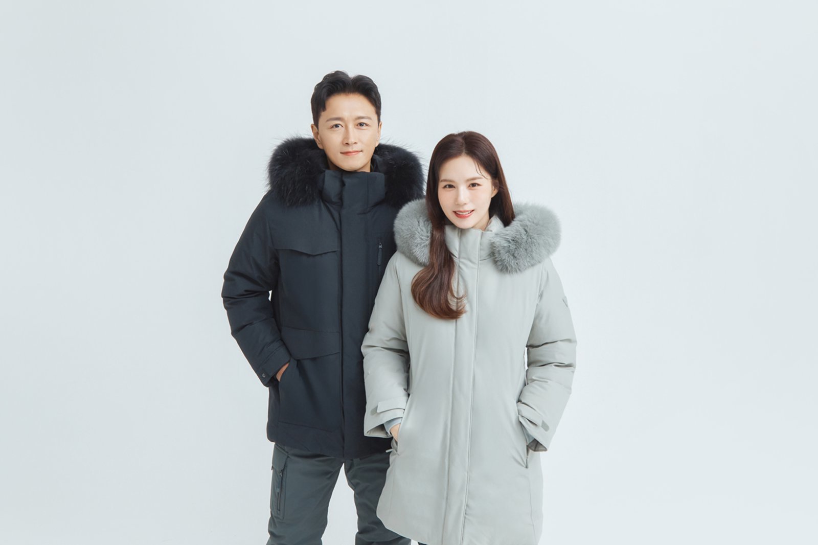 사파리헤비다운자켓과 솔디헤비다운자켓을 착용한 진태현, 박시은 마운티아 모델