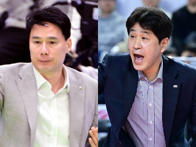 현대건설과 한국도로공사는 18일 오후 7시 수원체육관에서 열린 ‘진에어 2025~2026 V리그’ 여자부 3라운드에서 맞붙는다. 현대건설 강성형 감독(왼쪽)과 도로공사 김종민 감독. 사진제공|KOVO