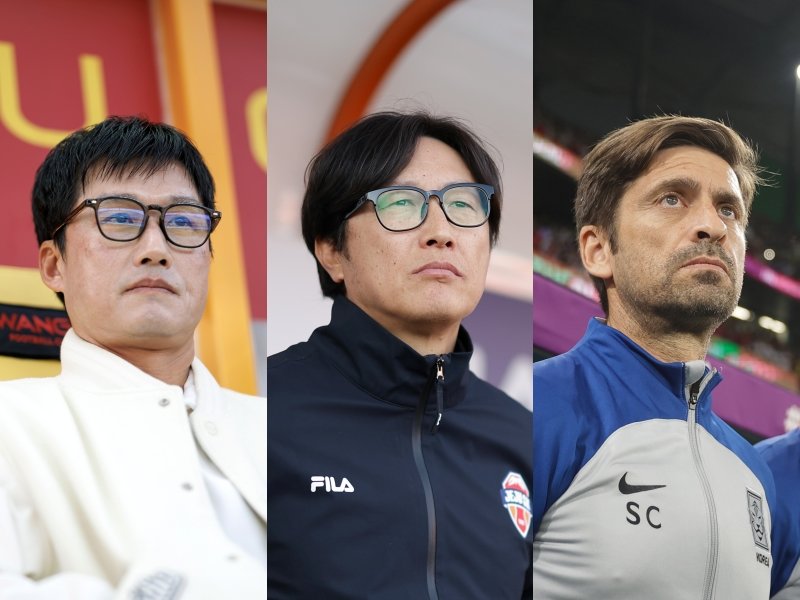 이정효 감독은 21일 광주와 계약을 해지했고, 구단은 그의 후임으로 김정수 제주 감독대행(왼쪽부터)을 염두에 두고 있다. 제주는 축구국가대표팀을 16강으로 이끈 세르지우 코스타 수석코치의 선임이 임박했다. 사진제공｜한국프로축구연맹·대한축구협회