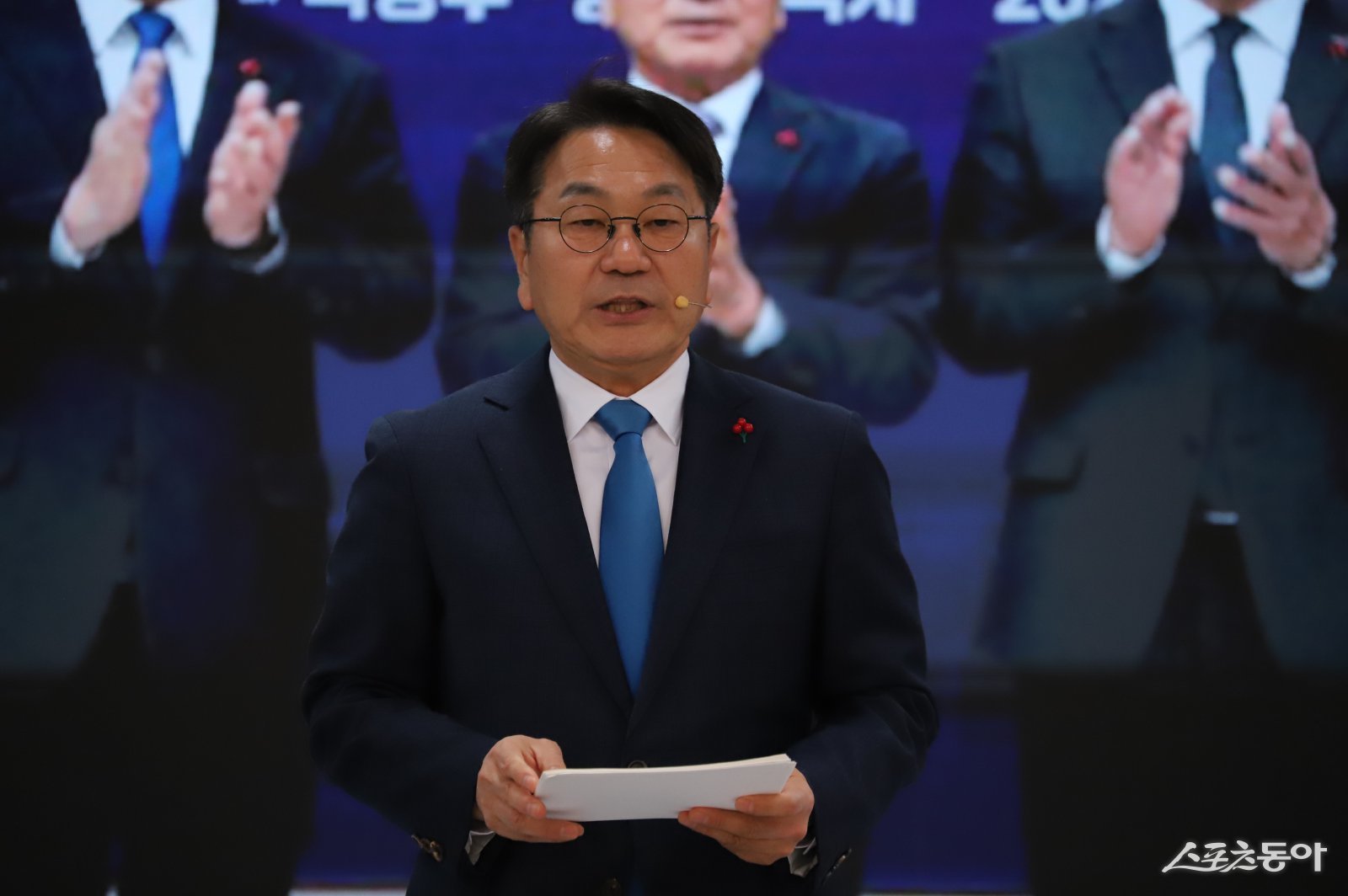 강기정 광주시장은 23일 오전 시청 중회의실에서 송신년 기자회견을 하고 있다. 사진제공=김민영 기자