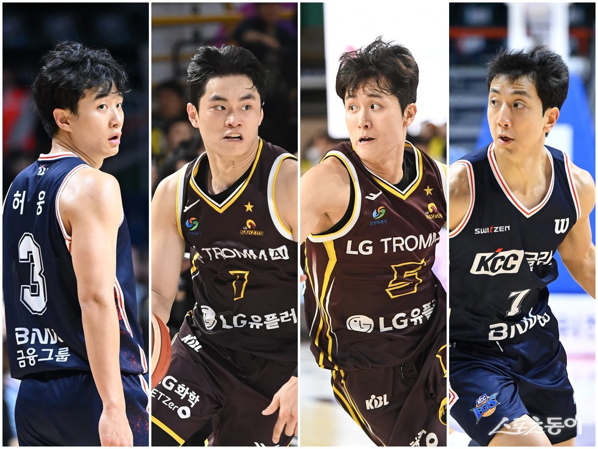 허훈, 유기상과 양준석, 허훈(왼쪽부터)이 올스타전에선 코트 반대편에 마주 선다. 사진제공｜KBL
