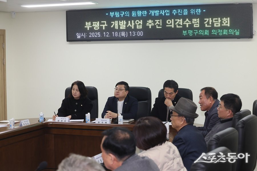 인천 부평구의회, 부평구 개발사업 추진을 위한 의견수렴 간담회를 진행했다.  사진제공｜인천 부평구의회