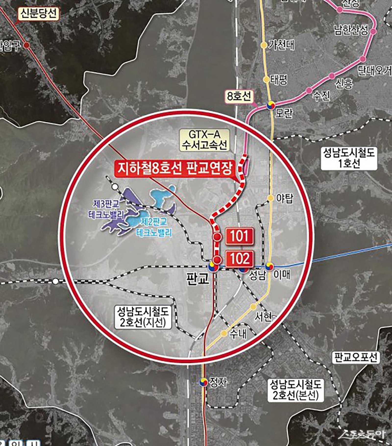 지하철 8호선 판교연장사업 노선도. 사진제공ㅣ성남시