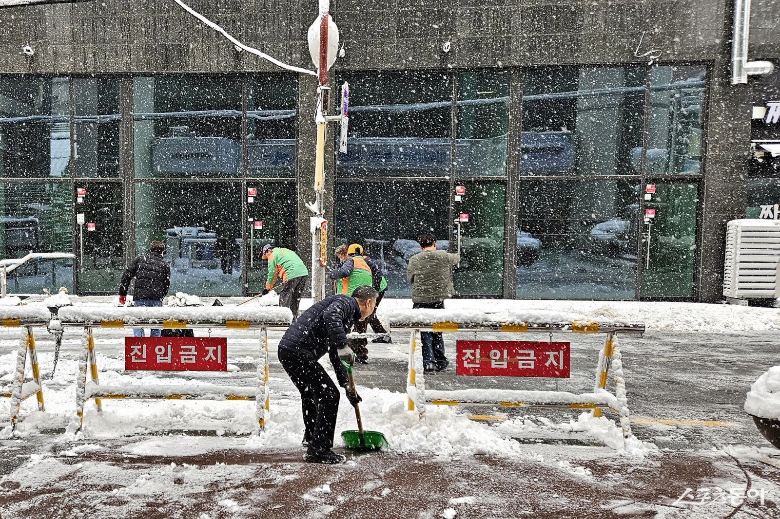 부천시 공직자들이 제설작업을 진행하고 있다. 사진제공|부천시