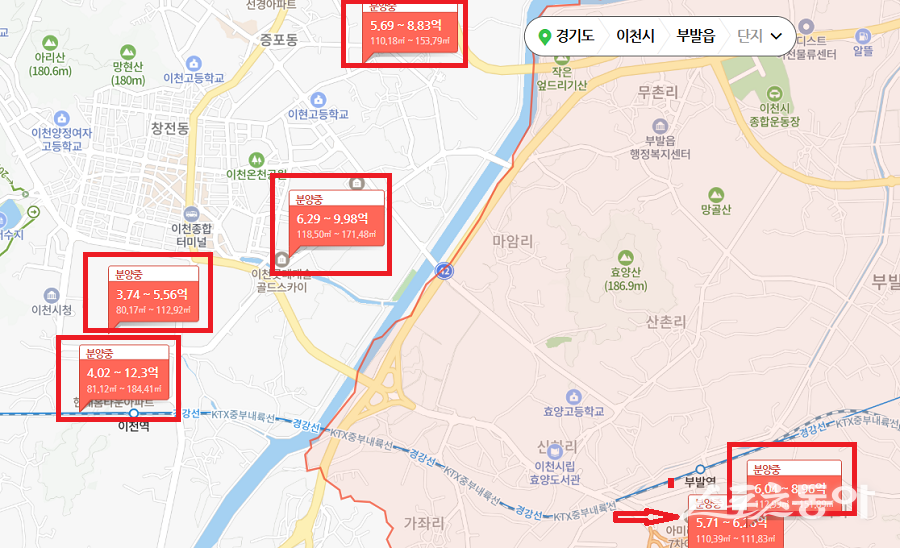 경기도 이천시에 2025년 12월 대규모 아파트 분양이 잇따라 예고되면서, 미분양 물량 증가와 시장 불안에 대한 우려가 커지고 있다. 사진제공｜네이버 지도