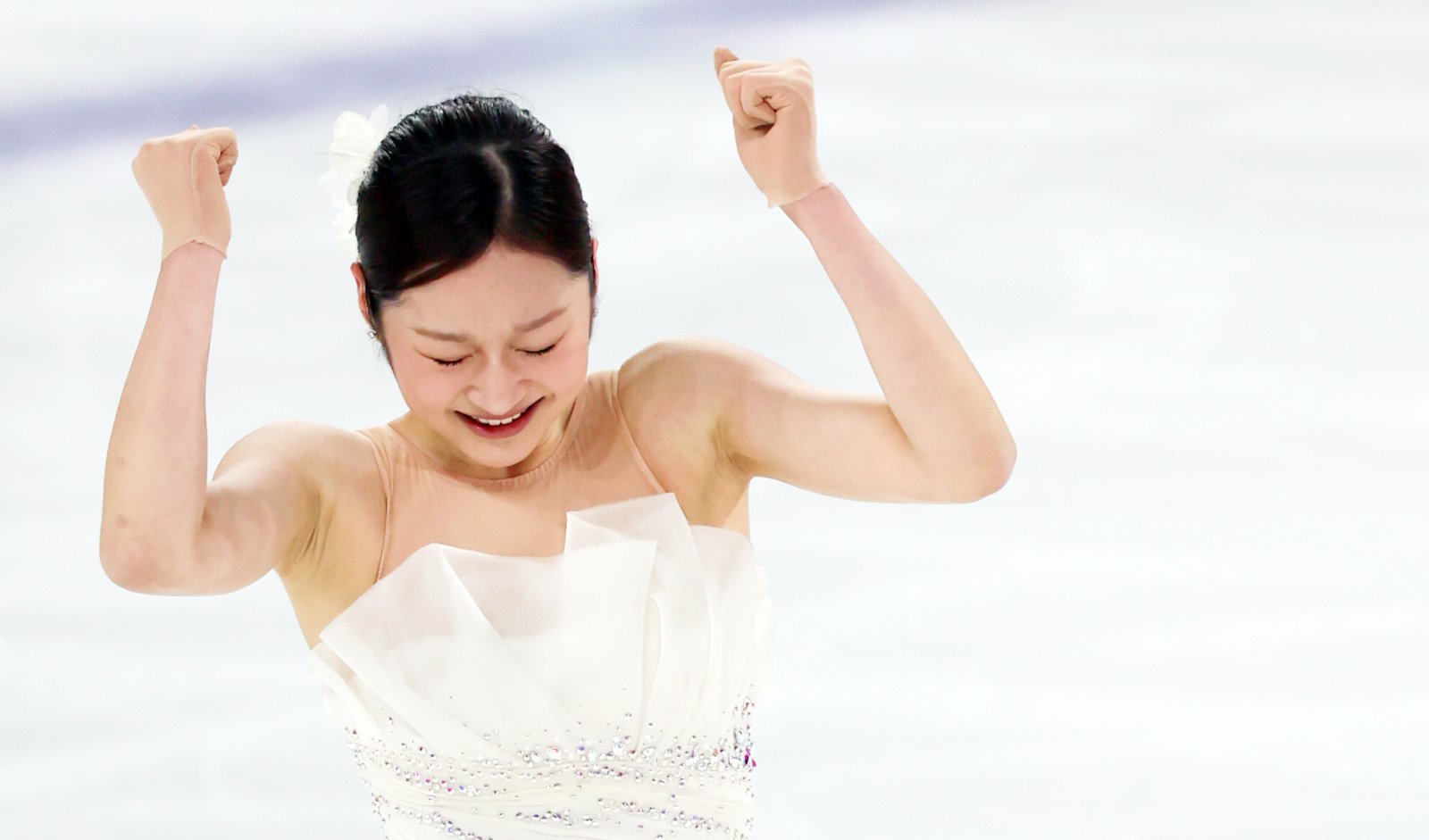 여자 싱글 신지아가 4일 목동실내빙상장에서 열린 밀라노올림픽 국가대표 최종 선발전에서 연기를 마친 뒤 기뻐하고 있다. 신지아는 1, 2차 선발전 합산 점수 1위로 생애 첫 올림픽 무대를 밟게 됐다. 목동｜뉴시스