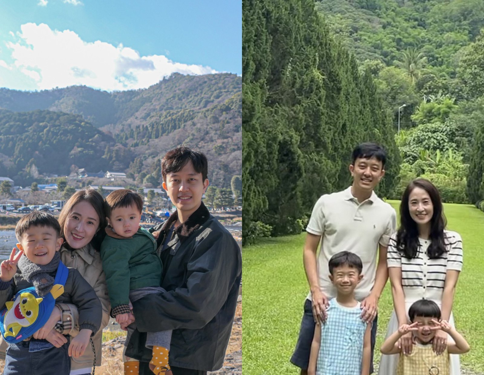 2020년 첫아이 하온이의 백일을 기념해 시작된 한부모가족을 위한 나눔을 6년째 이어가고 있는 윤장한·문선진 부부와 첫째 하온이, 둘째 하겸이. 2023년 12월(왼쪽)과 6월 촬영한 가족사진.  