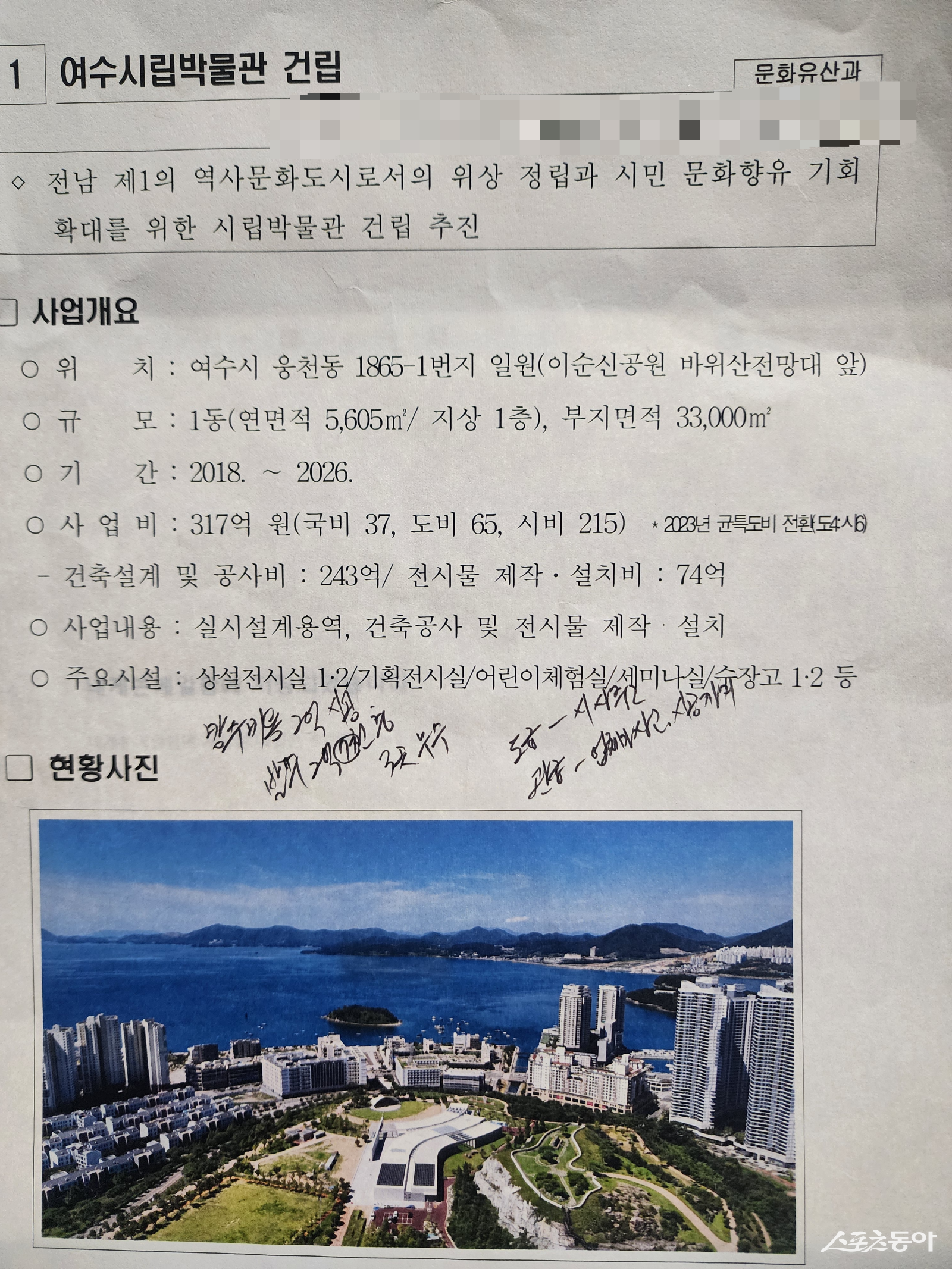 여수시립박물관 사업개요. 사진제공=박기현 기자