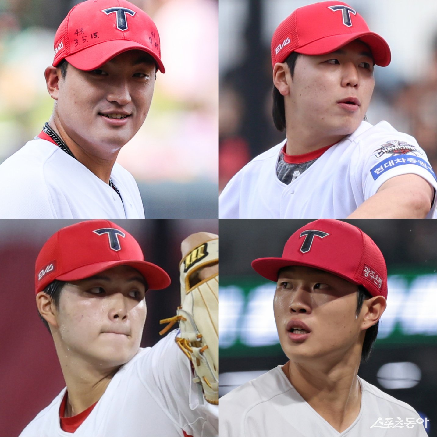 KIA는 비시즌 5선발 찾기가 주요 과제다. 김도현, 황동하, 이도현, 김태형(왼쪽부터 시계방향) 등이 한 자리를 두고 경쟁할 전망이다. 사진제공｜KIA 타이거즈