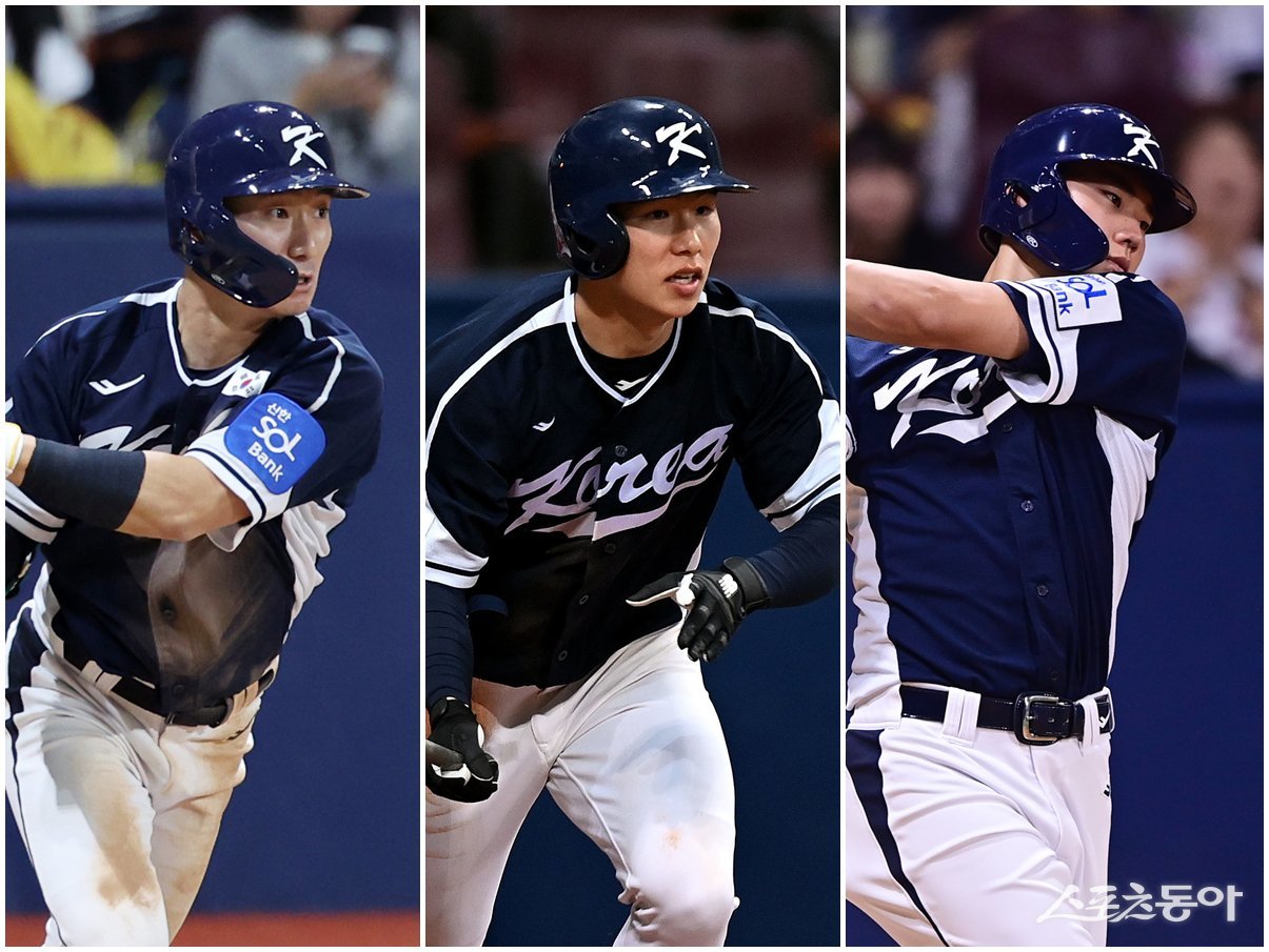 신민재, 김혜성, 김주원(왼쪽부터)이 9일부터 12일간 사이판에서 WBC 대비 1차 캠프에 참가해 키스톤 콤비로 호흡을 맞춘다. 뉴시스·스포츠동아DB