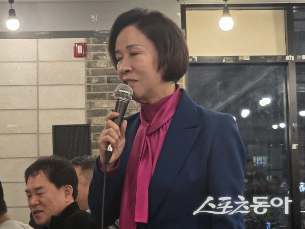 이인선 국민의힘 대구시당위원장이 지역 언론인 간담회에서 인사말을 하고 있다. 사진 ㅣ 심현보 기자