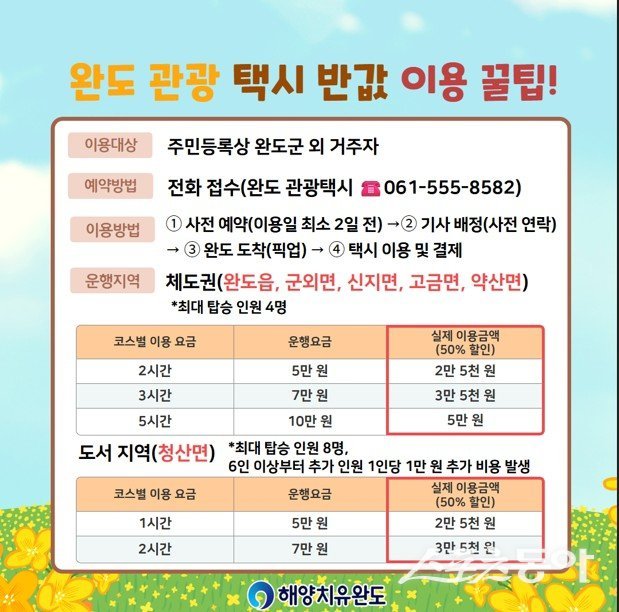 완도군 관광택시 안내 포스터. 사진제공=완도군