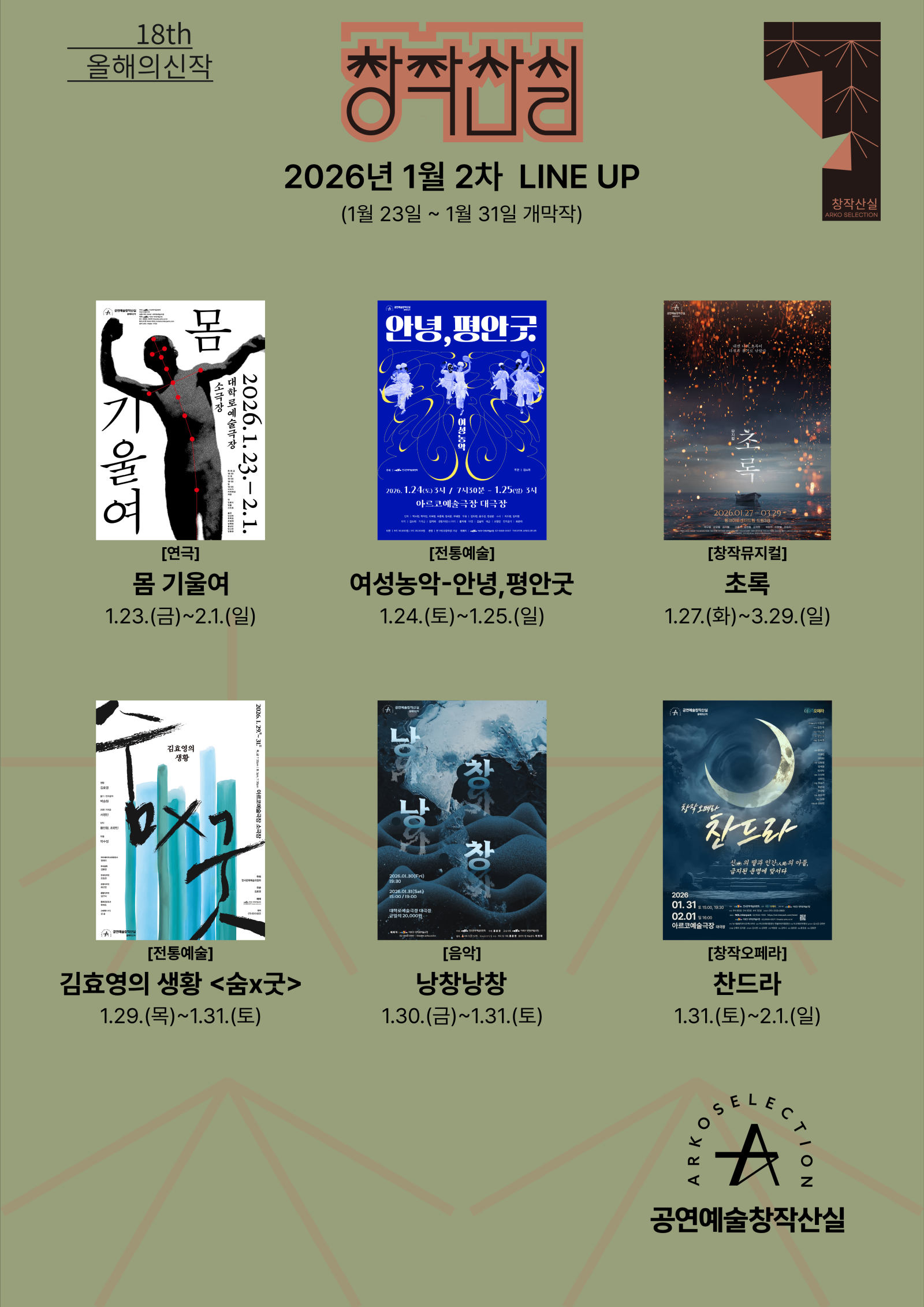 18회 창작산실 1월 2차 라인업 이미지