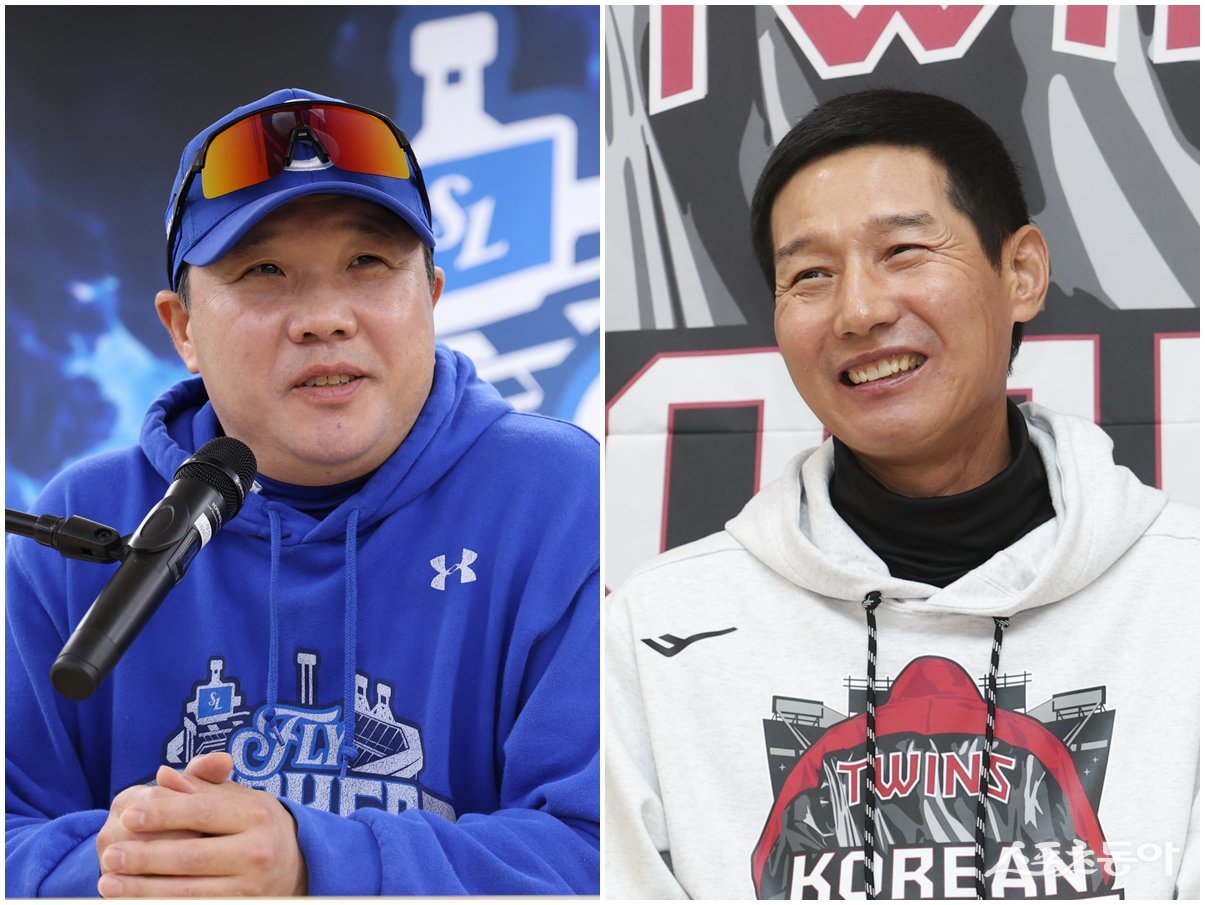 삼성과 LG의 흥행 경쟁이 올해 한층 뜨거워질 전망이다. 성적과 흥행 두 마리 토끼를 잡을지 관심이 쏠리고 있다. 박진만 삼성 감독(왼쪽)과 염경엽 LG 감독. 뉴시스·삼성 라이온즈 제공