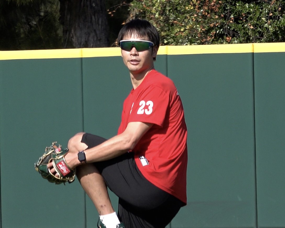 SSG 다케다 쇼타가 미국 플로리다주 베로비치에서 진행되고 있는 팀 스프링캠프에서 팀 훈련에 임하고 있는 모습. 사진제공|SSG 랜더스