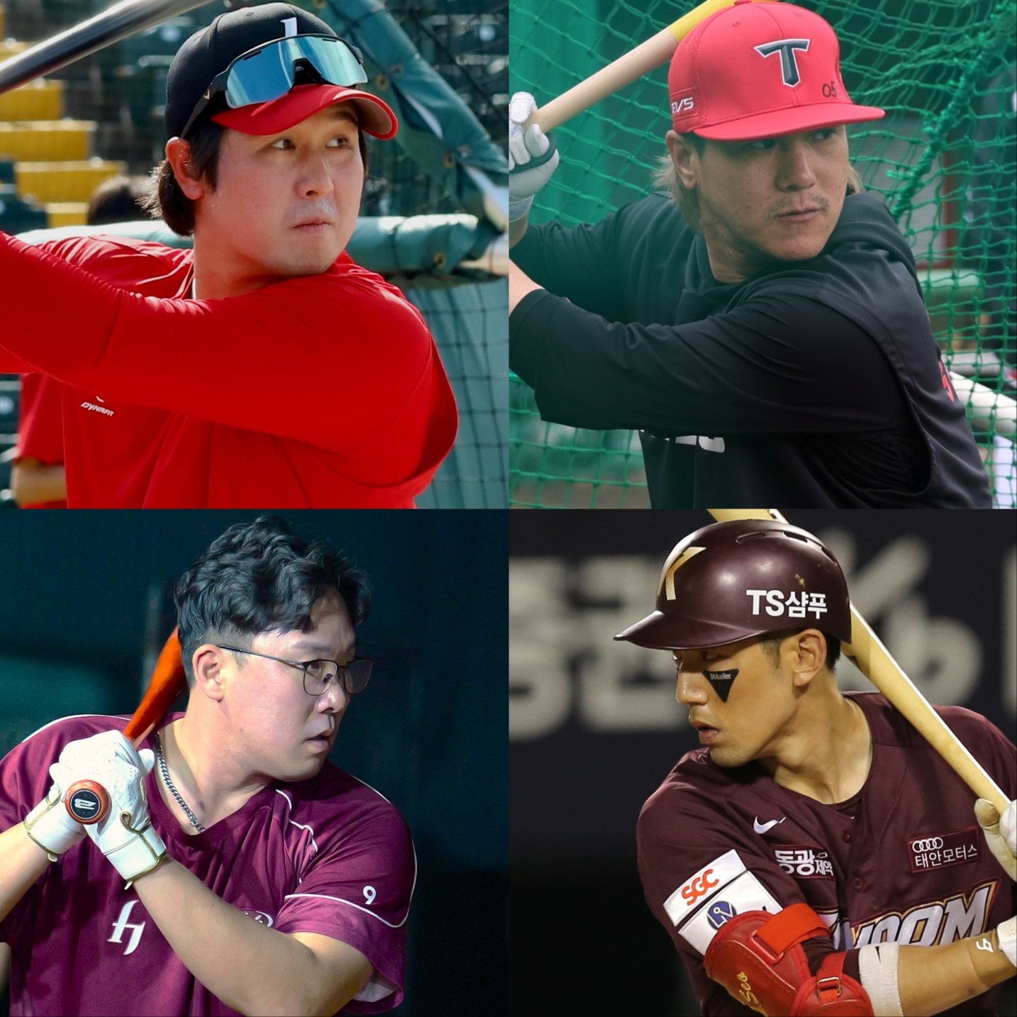 SSG 최정, KIA 김선빈, 키움 서건창과 안치홍(왼쪽부터 시계방향)은 지난해 부진을 딛고 2026시즌 반등을 이루려고 한다. 사진제공|SSG 랜더스·KIA 타이거즈·키움 히어로즈