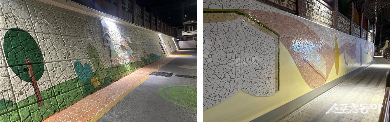 초읍·가야초등학교 노후 옹벽 경관 개선사업 준공 (좌) 초읍초, (우) 가야초 모습. (사진제공=부산진구)