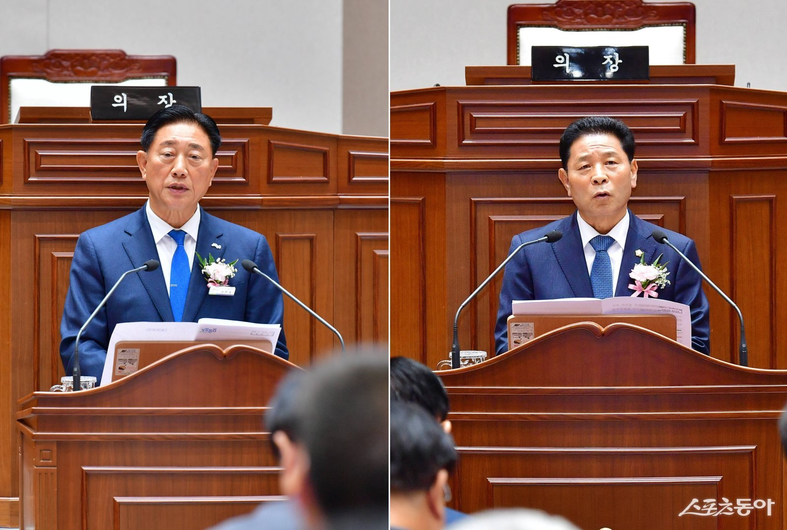 사진 좌측부터 김한종 장성군수, 심민섭 장성군의회 의장. 사진제공=장성군