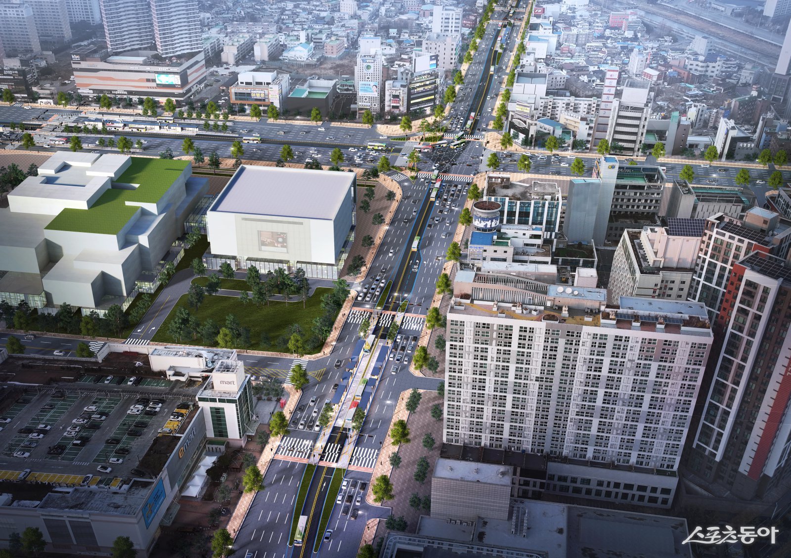 광주권 간선급행버스체계(BRT) 개발계획 수립 조감도(광천사거리). 사진제공│광주광역시