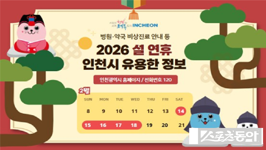 인천광역시는 설 연휴(2월 14~18일) 동안 시민들이 보다 안전하고 편안한 명절을 보낼 수 있도록 교통, 응급의료, 물가·소비, 성묘, 문화·여가 등 12개 분야를 아우르는 ‘설 연휴 종합대책’을 마련하고 비상 대응체계에 돌입한다(설 연휴 유용한 정보). 사진제공｜인천시