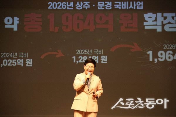 임이자 국회 재정경제기획위원장이 지역구에서 의정보고회를 진행하고 있다. 사진제공 ㅣ 임이자 의원실