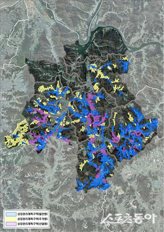 경기광주시는 지난 11일 ‘2030년 광주 도시관리계획 재정비 결정(변경)안’을 경기도청에 결정 신청했다(성장관리계획구역). 사진제공｜광주시